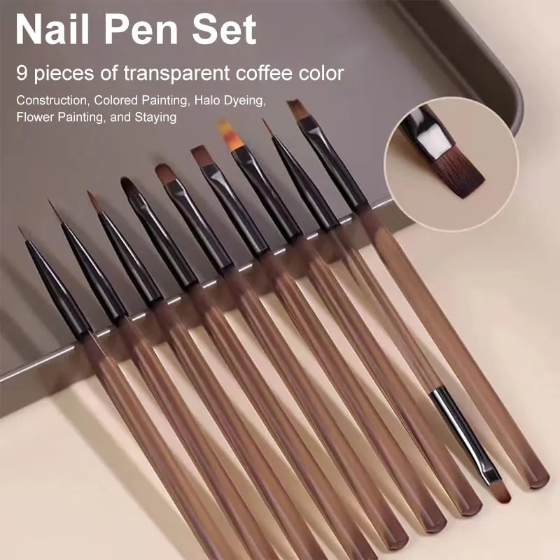 Nail Art Kaki - 9PCS UV Gel Nail Brush Liner