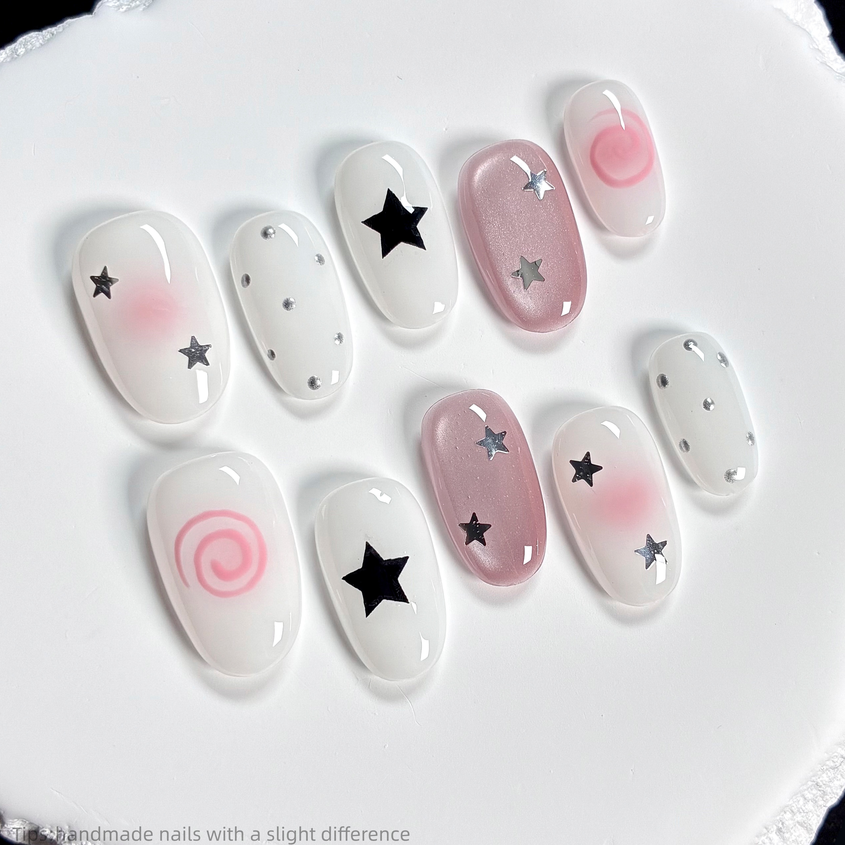 Nail Art Cat Eye - 10pcs handmade pink press on nails