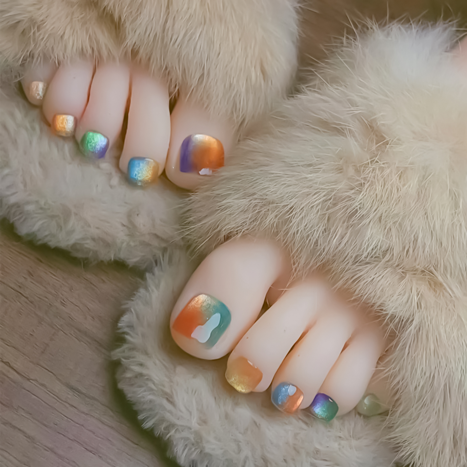 Nail Art Cat Eye - 24Pcs Fake Toenails Colorful Cat Eyes