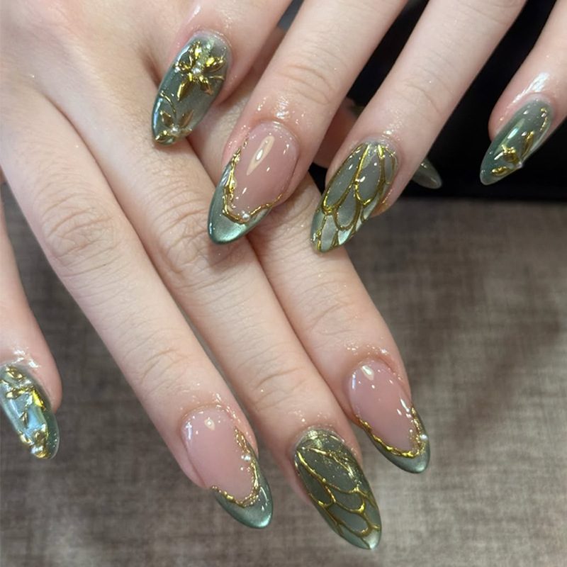 24pcs Green Cat Eye Fake Nails - Nail Art Cat Eye 리뷰 및 가격