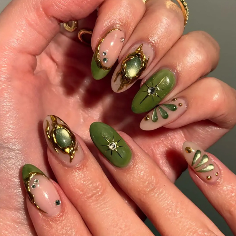 24pcs Green Cat Eye Fake Nails - Nail Art Cat Eye 리뷰 및 가격