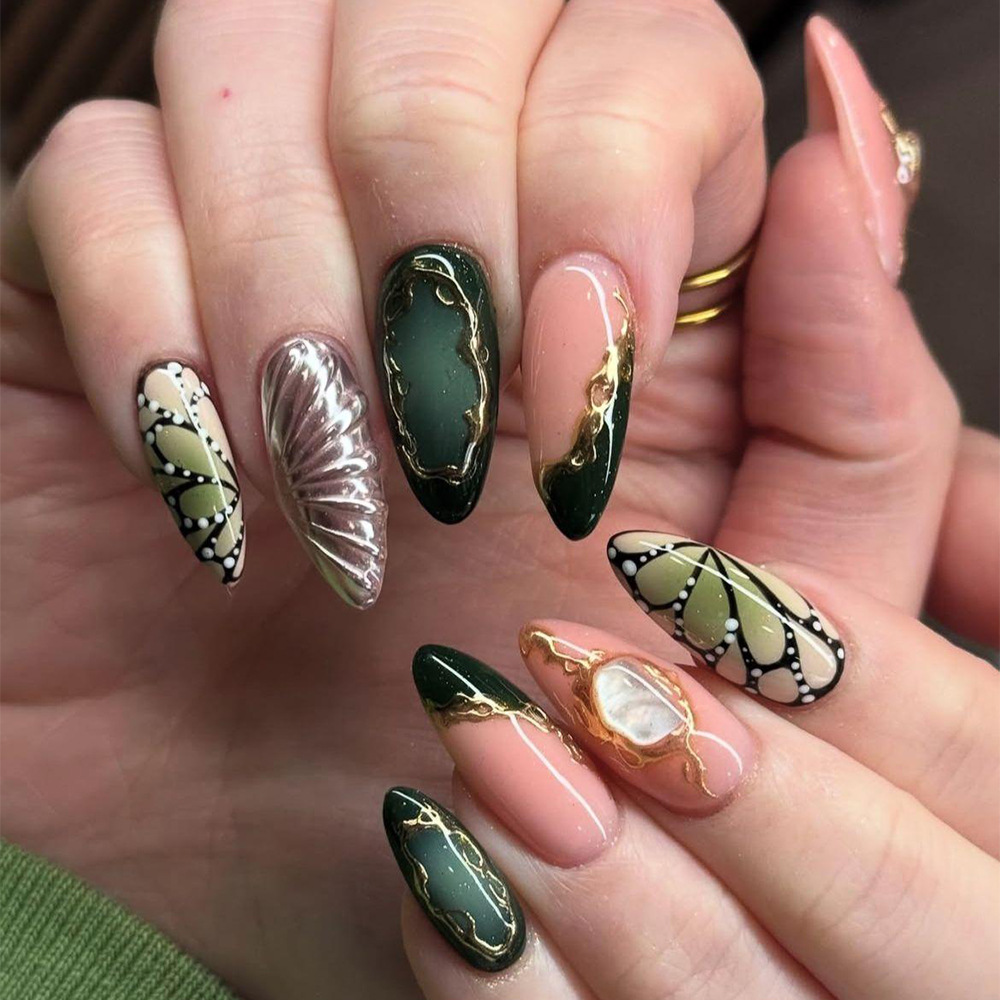 24pcs Green Cat Eye Fake Nails - Nail Art Cat Eye 리뷰 및 가격