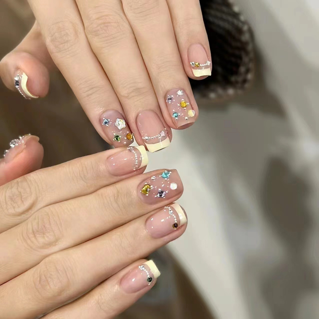 10Pcs Short Square French Hand - Nail Art Cat Eye 리뷰 및 가격
