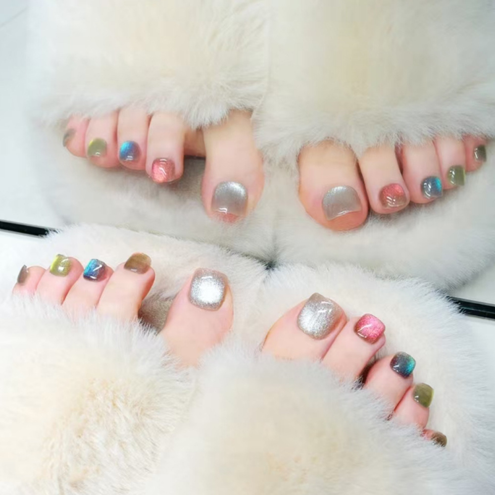 24Pcs Fake Toenails Colorful C - Nail Art Cat Eye 리뷰 및 가격
