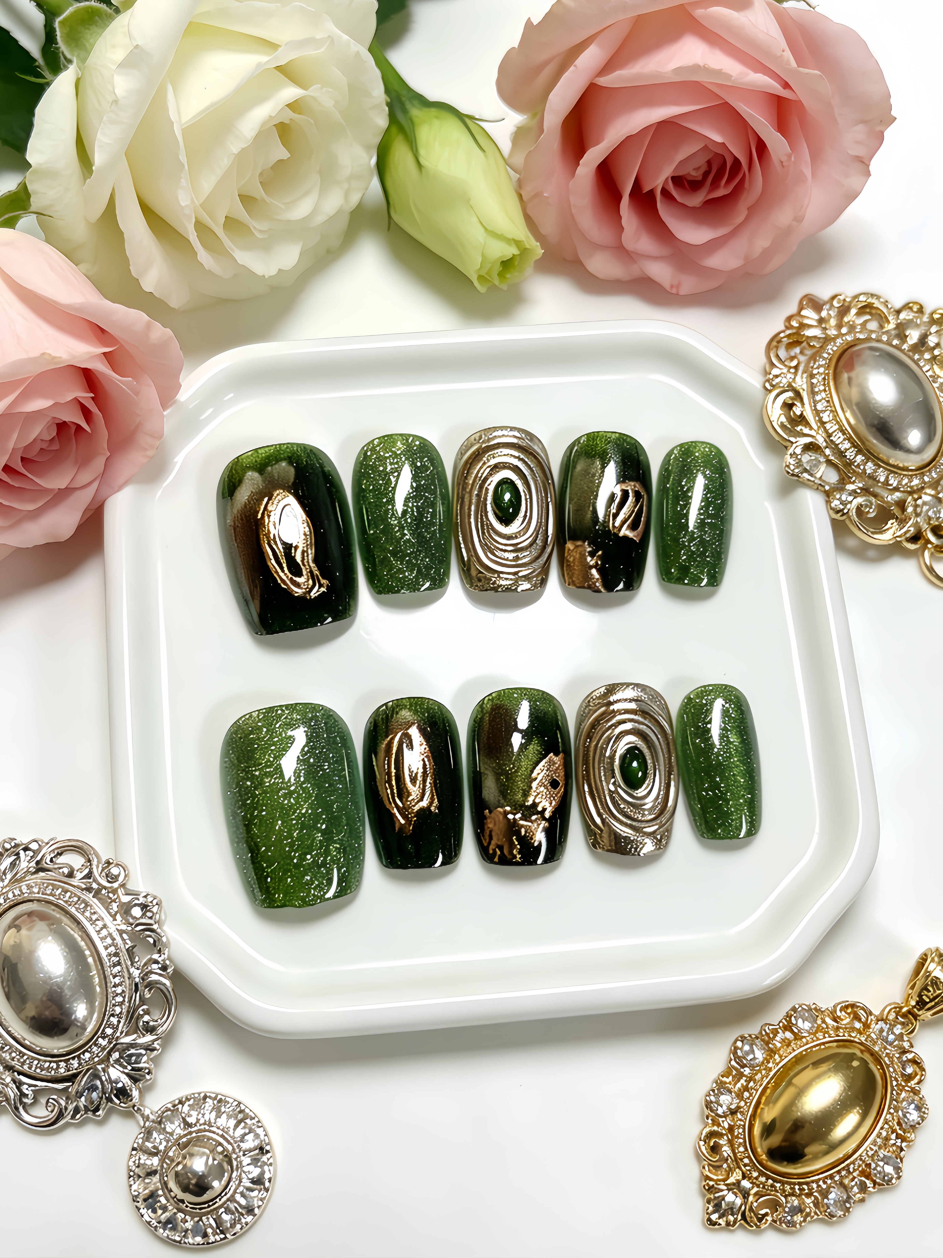 10-Piece Short Square-Round Na - Nail Art Cat Eye 리뷰 및 가격