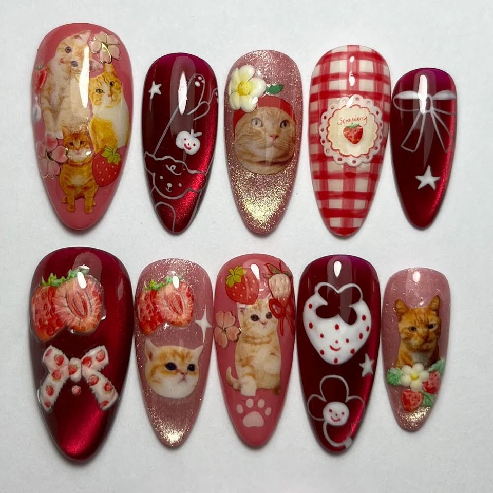 24pcs Strawberry Cat's Eye Pre - Nail Art Cat Eye 리뷰 및 가격