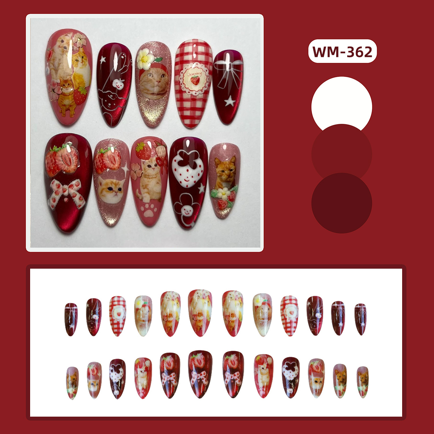 24pcs Strawberry Cat's Eye Pre - Nail Art Cat Eye 리뷰 및 가격